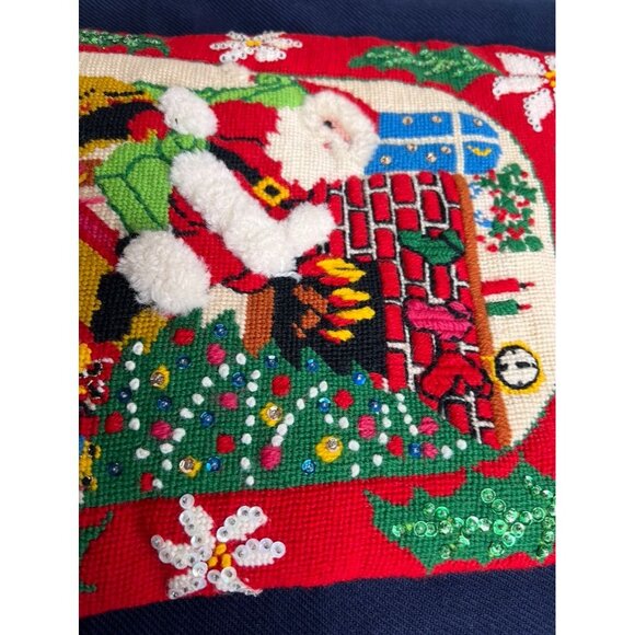 Vintage Santa Needlepoint Christmas Pillow Cover Sham Handmade READ - Picture 7 of 15